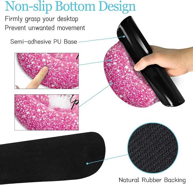 LIMKRIAN Pink Ergonomic Mouse Pad Set, Large Desk Matt for Desktop Decor | Gel Wrist Rest for Computer Keyboard, Memory Foam Wrist Support, Coaster, Desk Pad, Pink office Desk Accessories for Women