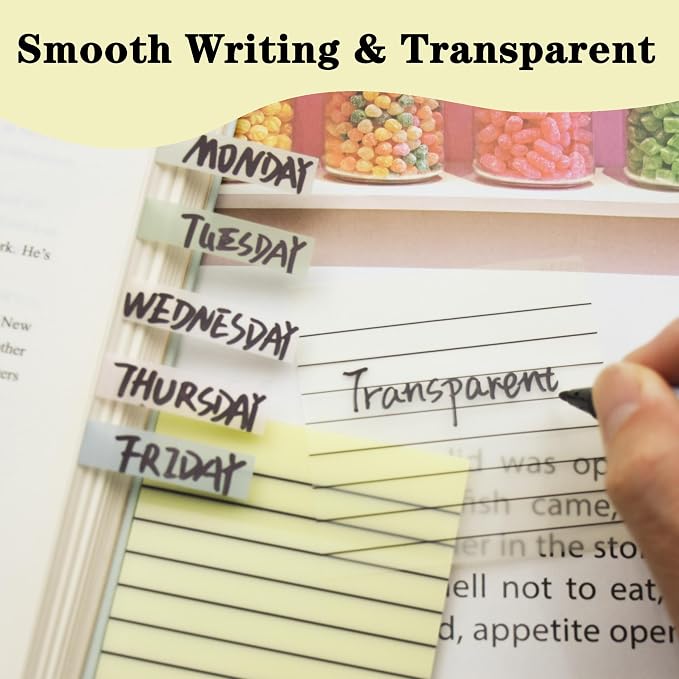 YOUDEFUL 800Pcs Transparent Sticky Notes, Yellow Clear Sticky Notes with Lined, 3"x3" Waterproof Translucent Sticky Note Pads, Index Tabs, Clear Post it Notes for Bible Study, See Through Sticky Notes