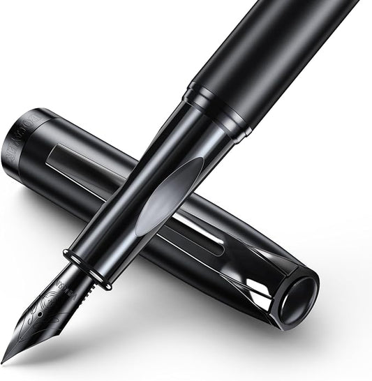 samurai Fountain Pen Set,Hand Polished Medium Nib,Calligraphy Nib(Bent Nib),Includes 8 Ink Cartridges,Ink Refill Converter*2 And Gift Box,Best Pen Gift Set for Men & Women（Black ）