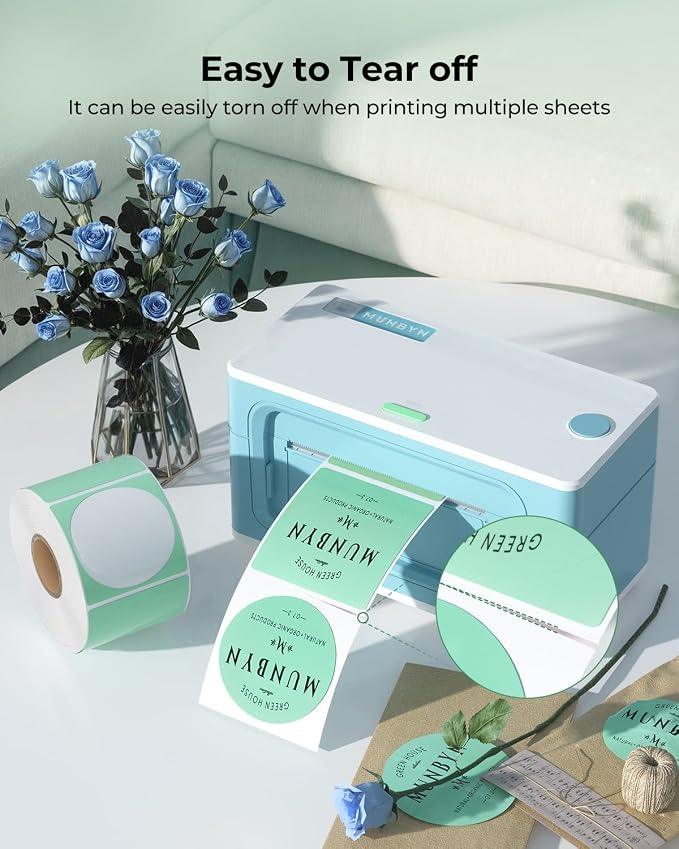 MUNBYN 2 Inch Green Circle Thermal Sticker Labels, Self-Adhesive Round Direct Thermal Labels, Multi-Purpose Roll Sticker Labels for DIY Logo Design, QR Code, Name Tag, Inventory-750 Labels/1 Roll