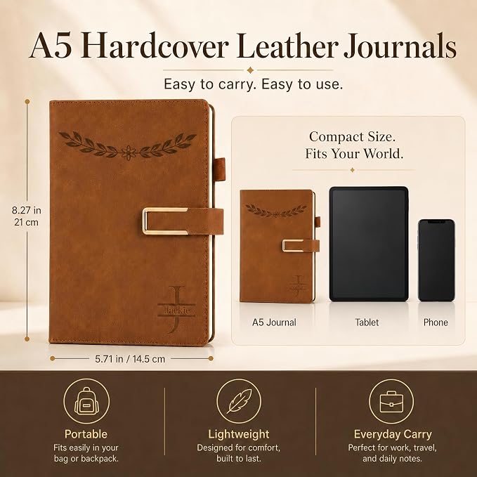 CRME Personalized Icon Notebook, Custom Text Engraved Leather Journal, A5 Writing Journal Gift for Women Men, Students, Office, Business