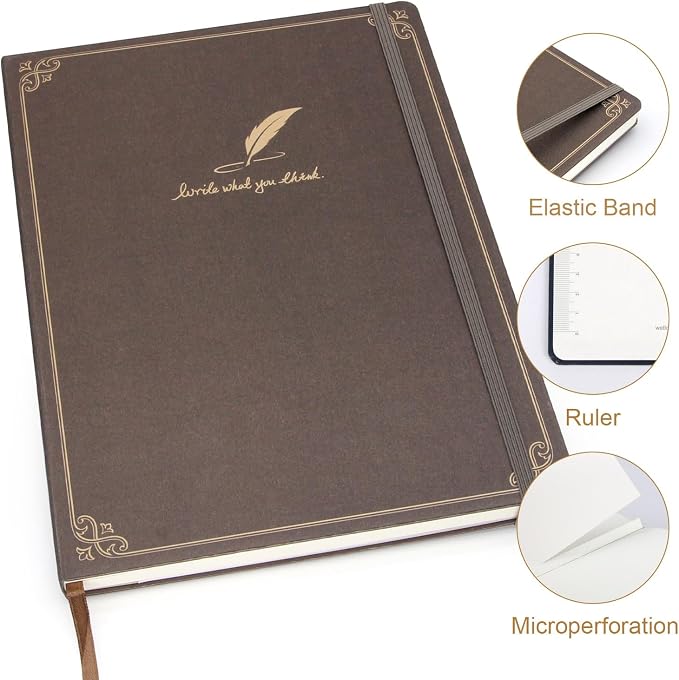 WETLOTE European Vintage Pattern Notebook - Made of sustainable and excellent quality paper,gold fabric and simple patterns, suitable for office, school and many other occasions(Line/Brown/B5)