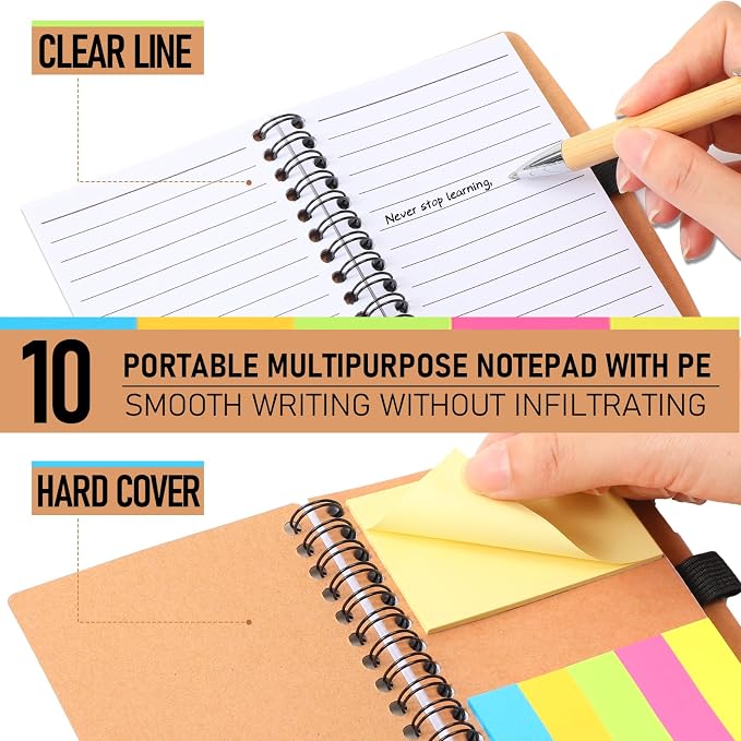 Honoson 10 Set Back to School Teacher Appreciation Gifts Bulk Inspirational Notebook with Sticky Note and Bamboo Pen Set Coworker Thank You Gifts for Employee Team Staff Office Group (Kraft)