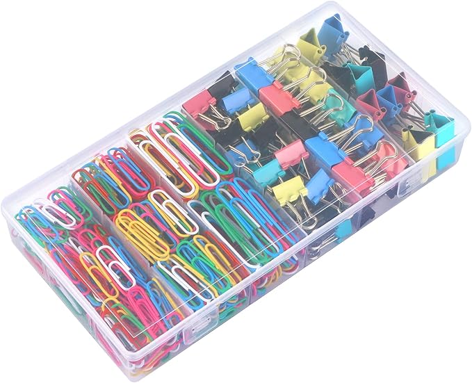 Paper Clips Binder Clips, 400 Pcs Colored Office Clips Set, Assorted Sizes Colored Paper Clips and Binder Clips Set Great for Document Organizing | Assorted Sizes Colored Paper Clips and Binder Clips Set Great for Document Organizing