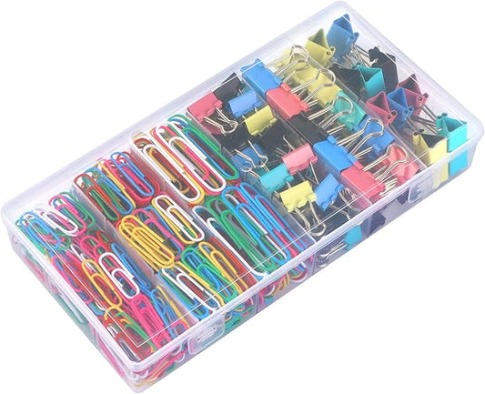 Paper Clips Binder Clips, 400 Pcs Colored Office Clips Set, Assorted Sizes Colored Paper Clips and Binder Clips Set Great for Document Organizing | Assorted Sizes Colored Paper Clips and Binder Clips Set Great for Document Organizing