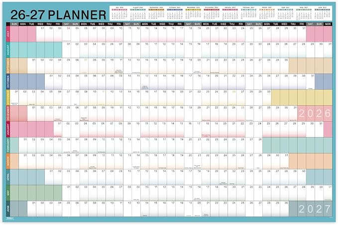 2026-2027 Yearly Wall Calendar - Calendar 2026-2027, Yearly Wall Calendar, July 2026 - June 2027, 23.1" x 34.6" (Open), Wall Calendar 12 Month, Julian Dates, Thick Paper, Round Stickers
