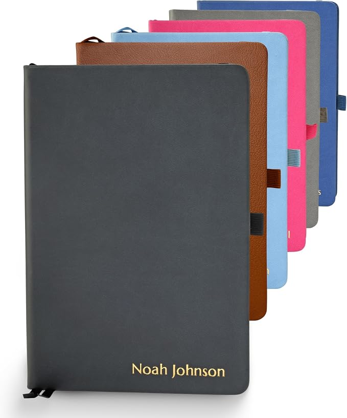 Promot PU Leather Ruled Journal Notebook- Custom Gold Metallic Text (Black) | Premium Leather-Look Cover, Smooth Lined Writing Pages, Durable Everyday Construction, Lay-Flat Writing Experience