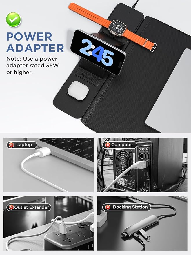 25W Wireless Fast Charging Mouse Pad with Foldable Phone Holder, 2nd Gen 3-in-1 Wireless Charging Desk Mat 35.4" x 15.7" Large Waterproof Desk Pad for Office, Gaming & Home