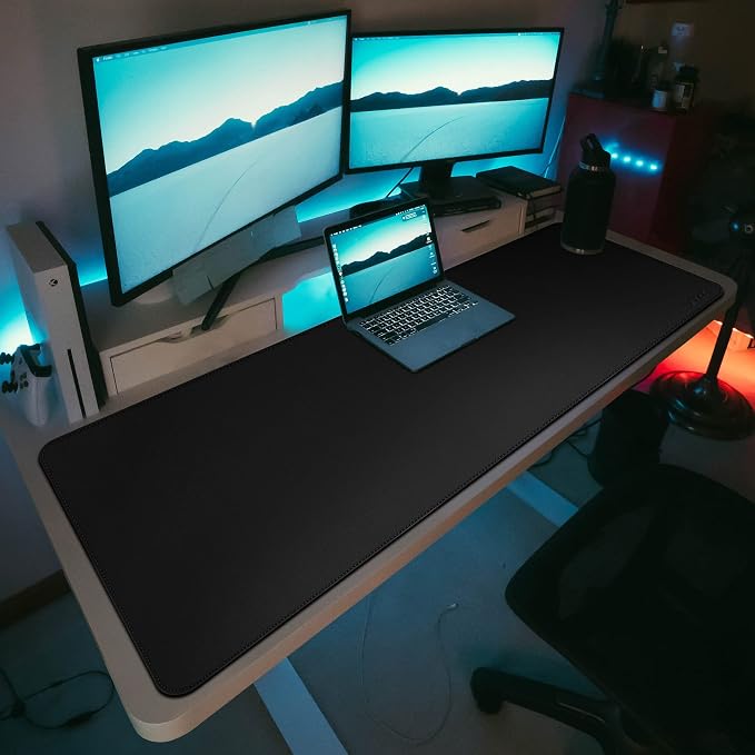 Vyaaa PU Leather Desk Mat 63"x24" Waterproof Non-Slip Large Desk Pad Mouse Blotter (Black)