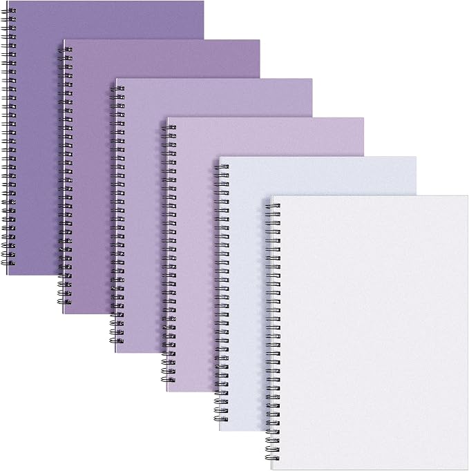 Fuutreo 6 Pack B5 Spiral Notebooks 10.5 x 7.45 Inch College Ruled Aesthetic Journal Kraft Hardcover 70 Sheets (140 Pages) Spiral Notebook for Office Students Work Journaling(Purple Series,Purple)