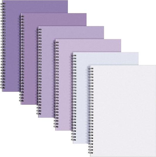 Fuutreo 6 Pack B5 Spiral Notebooks 10.5 x 7.45 Inch College Ruled Aesthetic Journal Kraft Hardcover 70 Sheets (140 Pages) Spiral Notebook for Office Students Work Journaling(Purple Series,Purple)