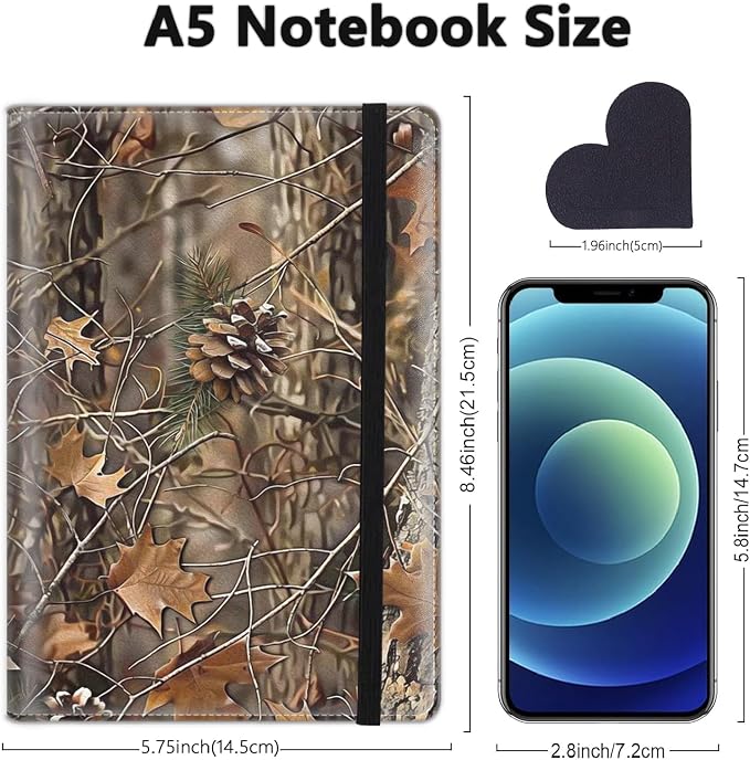 A5 Leather Lined Journal Notebook, 200 Pages Hardcover Executive Notebook for Men Women Office School Note Taking, Thick Writing Paper Daily Journal with Bookmarks/Indexes,Camouflage Jungle