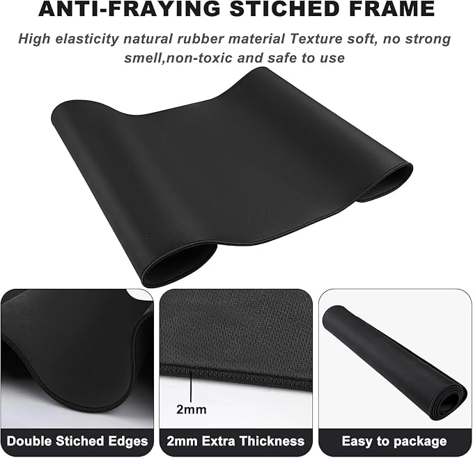 46.9" x 23.5" Waterproof Fabric Desk Pad, Rubber Anti-Slip Base, Stitched Edges No Curling, Fits Laptop Keyboard and Mouse, Smooth Office Mat Large Mouse Pad for Work Game, Black