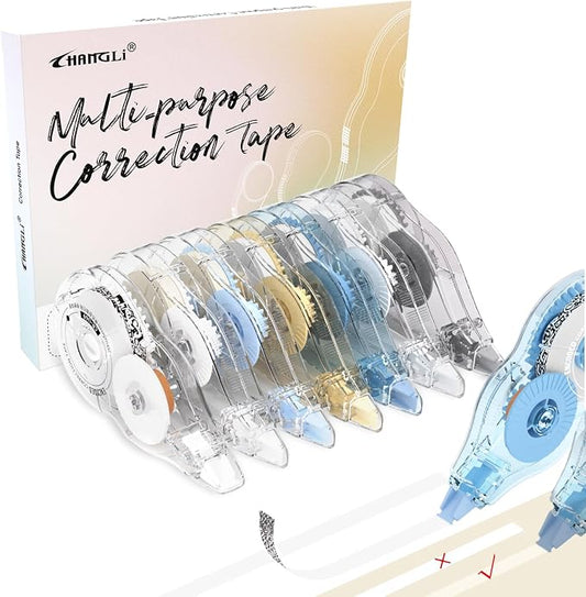 CHANGLi White Correction Tape, Yellow Correction Tape, Secure Correction Tapes, 65FT, 90° Rotating Tip, Tear-Resistant Tape for Office, School Supplies, Includes Storage Pouch