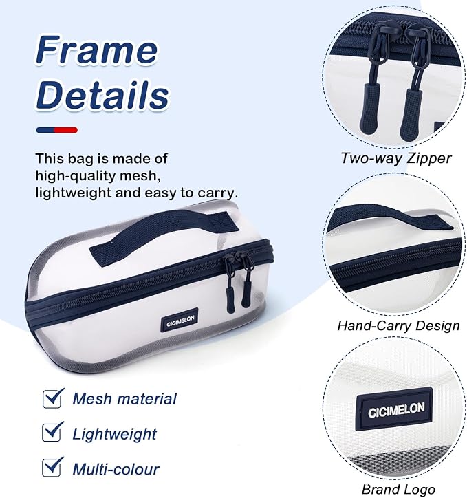 CICIMELON Transparent Mesh Pencil Pouch with Handle Big Case Clear Pen Bag College Essentials School Supplies, Navy