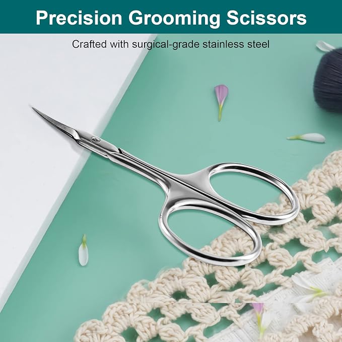 CGBE Cuticle Scissors, Extra Fine Curved Eyebrow Scissors, Silvery | Stainless Steel, Round Handle, Precise Pointed Tip, Hangnail And Dry Skin Trimming, Russian Manicure Care
