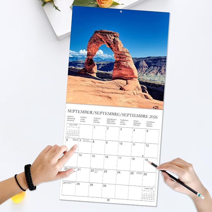 Calendar 2026 - Wall Calendar from January 2026 to June 2027, 3 Languages(English,French,Spanish), 2026 Calendar with Holiday Marked, Premium Paper for Organizing, 12" x 12",National Park - B