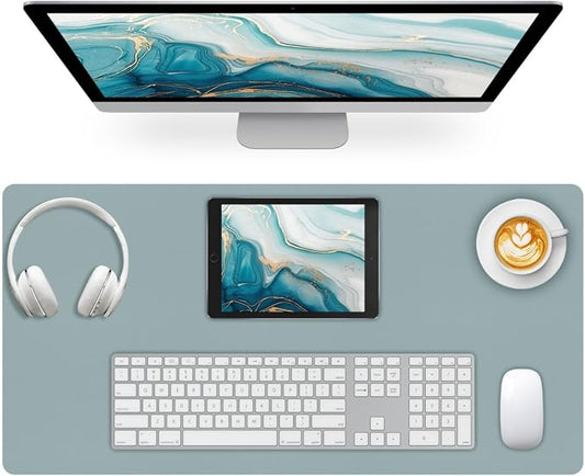 Large Desk Pad Mat, Leather Blue Desk Mat for Desktop, Computer Desk Mouse Pad Non-Slip, Waterproof Keyboard Mat for Office/Home/Decor, 31.5" x 15.7"