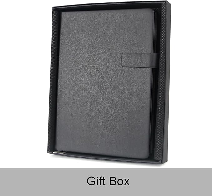 A5 Hard Cover Lined Notebook, Pen Holder & Gold Edges, 180° Lay Flat Journal, Large 5.7 x 8.4 in, Bookmark & Gift Box, Business Notebook for Work, Study, Travel(Black)
