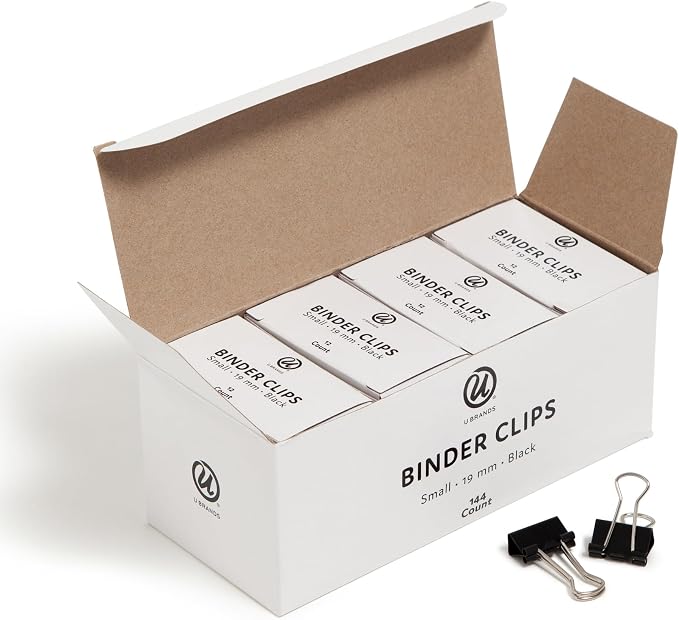 U Brands Binder Clips, 144-Count, 3/4 Inch Mini Metal Clamps for Home, School, and Business, Black with Silver Steel Arms