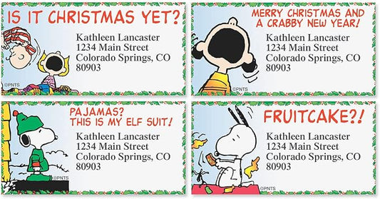Colorful Images Christmas Capers Peanuts Return Address Mailing Labels, Personalize with Name & Shipping Address, Set of 144 Self Adhesive, Easy Peel Flat Sticker Label Sheets, Large, 8 Designs