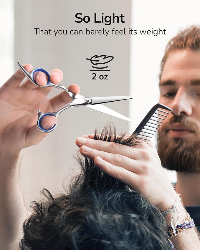 Hair Cutting Scissors, ULG Professional Hair Scissors 6.5” Right-Hand Razor Edge Barber Shears with Leather Case Salon Hair Cutting Shears Made of Japanese Stainless Steel, Hand Sharpened Blue