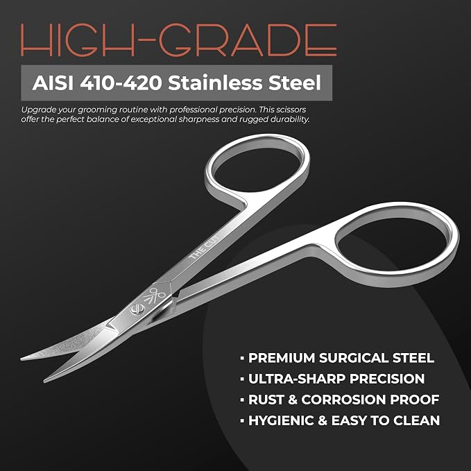 The Cut Factory- Premium Manicure Scissors Multi purpose Stainless Steel Cuticle Pedicure Beauty Grooming Kit for Nail, Eyebrow Eyelash Curved Blade High Carbon Steel
