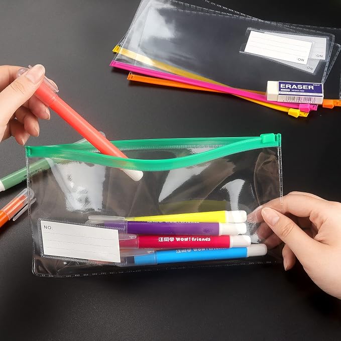 Tamaki 10 Pack Zipper Plastic Envelopes, Small Pencil Pounch, 9 x 4.7 Inch | Plastic Envelopes A6 Size for Pencil Case Bulk, Bill Bag
