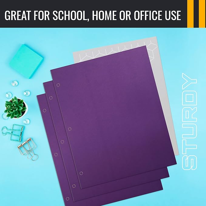 Better Office Products Two Pocket Portfolio Folders, 50-Pack, Purple, Letter Size Paper Folders, 50 Pieces, Purple