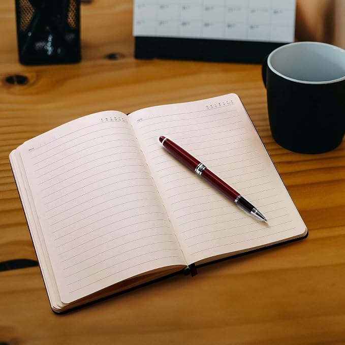 A5 Leather Journal Notebook with Pen, 200 Pages Hardcover Journal with Pocket, 100gsm Thick Lined Paper Daily Diary for Men and Women, Great Gift for Business School Travel Personal - Red