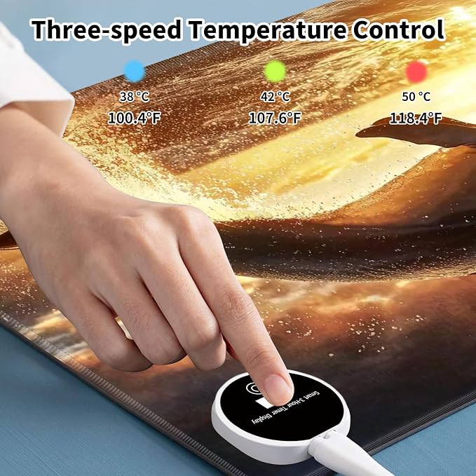 Heated Desk Pad Mouse Pad,Heated Desk Mat,with 3 Heating Levels & 3 Hours Auto Shut-Off,Leather 23.6"*14.2" Gaming Mouse Laptop Mat,Foot Warmer,Dolphin Sunset