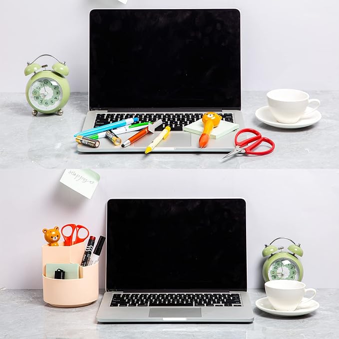 Desk Pencil Pen Holder, 3 Slots 360-Degree Spinning Organizers, Desktop Storage Stationery Supplies, Cute Cup Pot for Office, School, Art Supply, Kids - Pink