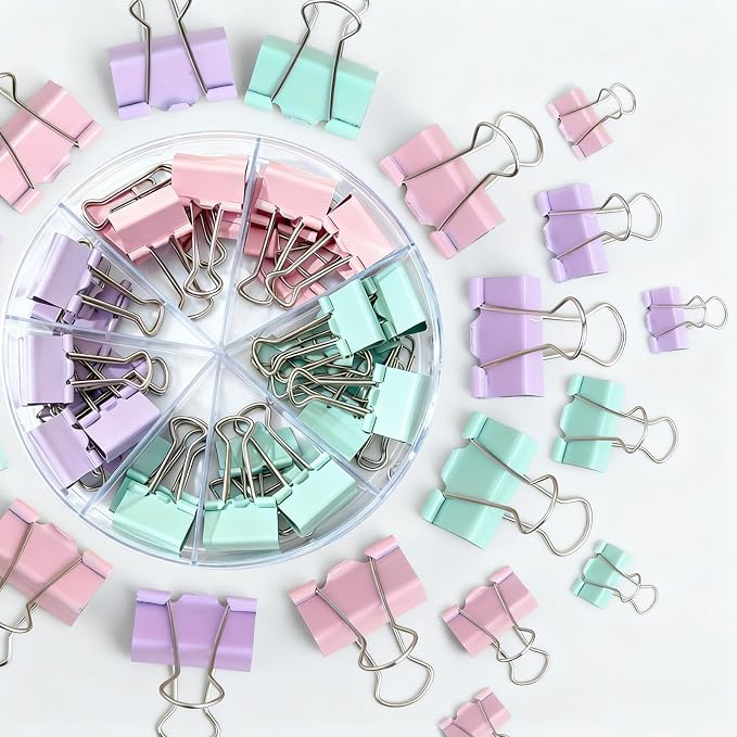 Binder Clips Assorted Sizes, Durable Metal Binder Clips for Office, Cute Desk Supplies for Teachers Student (120, Morandi)