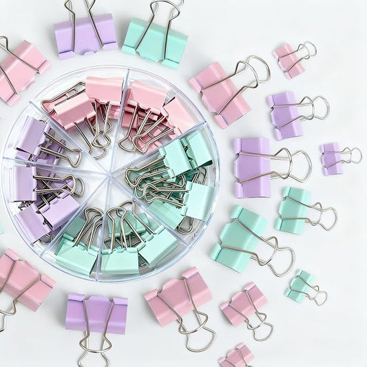 Binder Clips Assorted Sizes, Durable Metal Binder Clips for Office, Cute Desk Supplies for Teachers Student (120, Morandi)