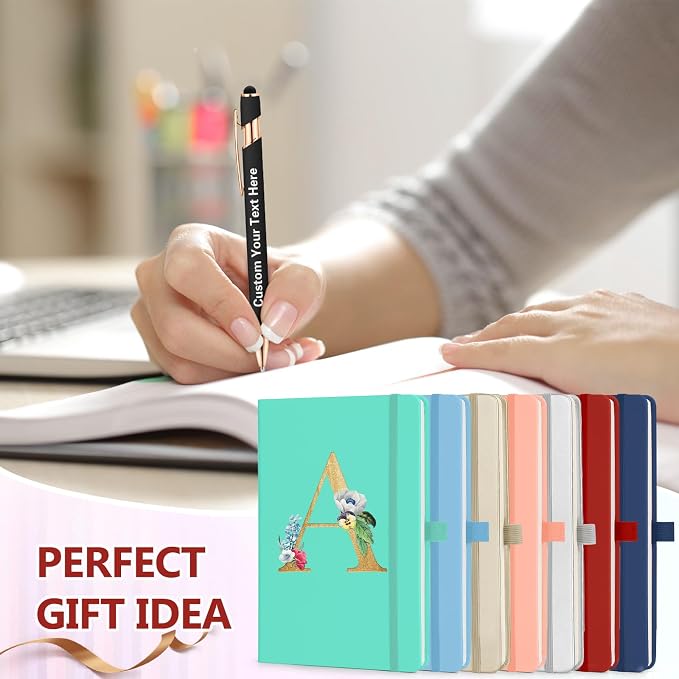 ENOMY Personalized A5 Notebook Gift Set with Custom Pen PU Leather Journal Box, Brown
