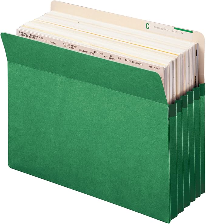 Smead File Pocket, Straight-Cut Tab, 5-1/4" Expansion, Letter Size, Green, 10 per Box (73236)