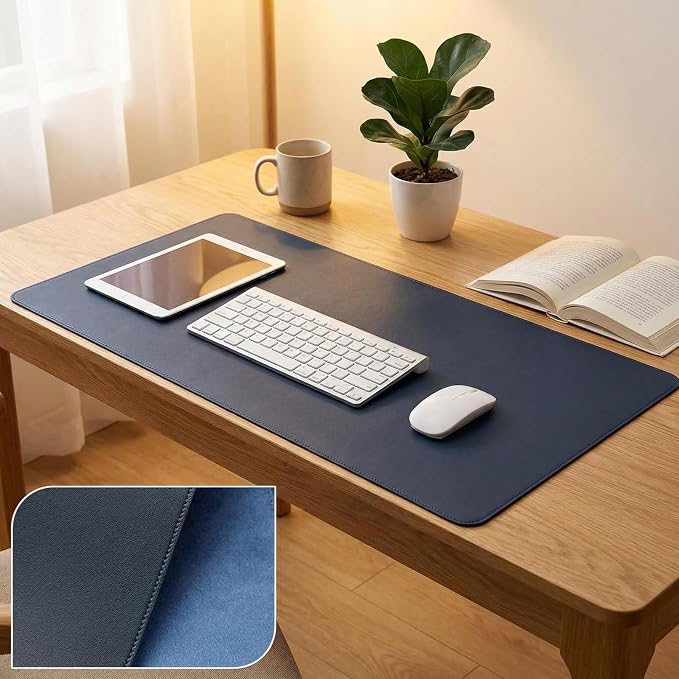 Desk Mat 27.58'' x 44.92'', Desk Protector, PU Leather Desk Pad, Non Slip Small Desk Pad Mat, Desk Blotter, Desk Pads on Top of Desks, Home or Office Small Desk Mat (Dark Blue)