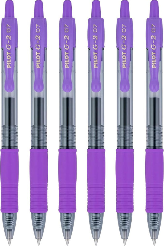 Pilot G2 Retractable Rollerball Gel Pens, Fine Point, 0.7mm, Purple Ink, 6 Count