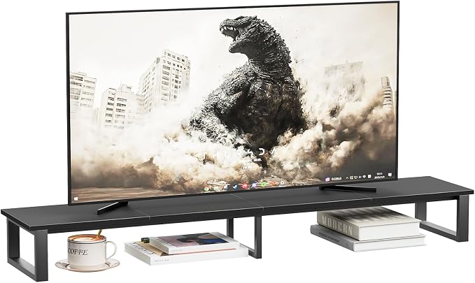 aboxoo 59" Large TV Riser Stand for 32-75 Inch TV, TV Shelf with Steel Legs | Black TV Riser Stand with Storage, Tabletop TV Riser for Home Living Room, Study Office, Fit TV, Monitor, Laptop