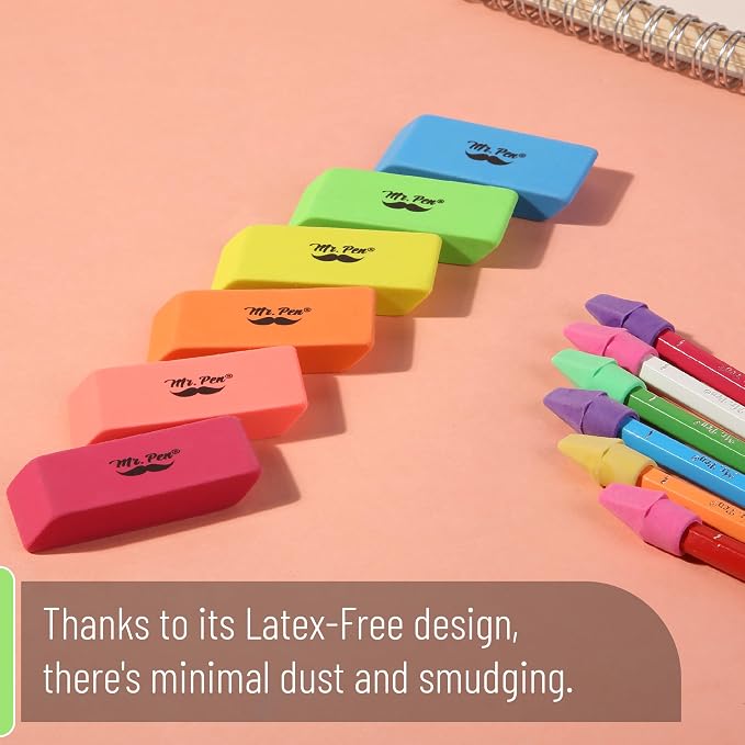 Mr. Pen- School Eraser Combination Set, 66 Pack, Neon Colors | Latex Free Erasers for School, Office, Art Sketching, Homework, Exams, Clean Smudge-Free Correction