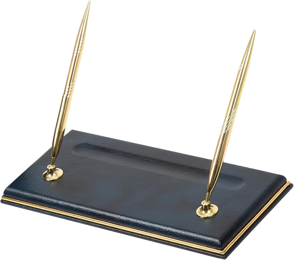 Cloud Luxury Leather Desk Set – 10 Piece Executive Desk Organizer with Desk Pad, Double Document Tray, Pen Holder, Memo Holder, Business Card Holder & Phone Stand – Gold Office Accessories (Navy Blue)