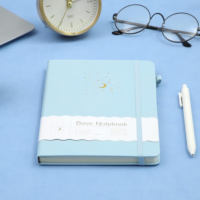 CAGIE Lined Journal Notebook for Work, 196 Pages, Medium 5.7" x 8.3", Hardcover Notebook Journal with Pen Loop, (Sky Blue Ruled), Gifts