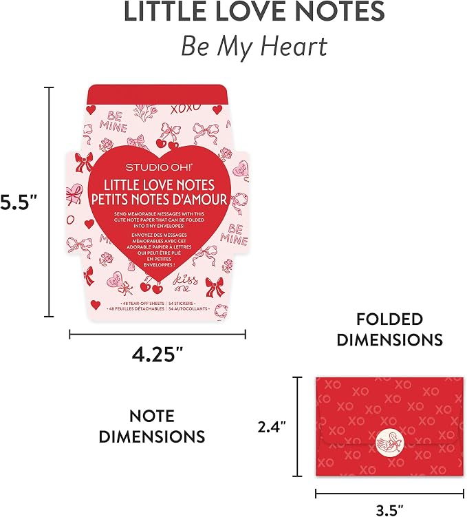 Blank Mini Note Cards with Sticker Seals, 48 Tear-Off Foldable Memos, Tiny Envelope Notes, 6 Designs, 54 Stickers for All Occasion, Thanks, Party Invitations, Be My Heart
