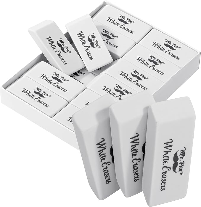 Mr. Pen- White Pencil Eraser, 12 Pack | Large Latex Free Block Erasers for School, Office, Art Sketching, Homework, Exams, Clean Smudge-Free Correction