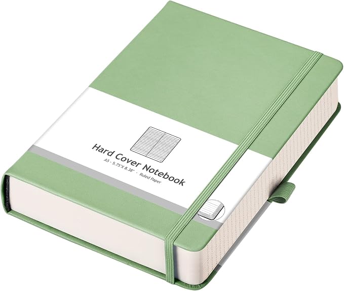 AHGXG Lined Journal Notebook, 320 Numbered Pages, A5 (5.75'' X 8.38'') | Thick Lined Notebook for Note Taking, 100GSM Paper, Leather Hardcover, for Women Men (Light Green)
