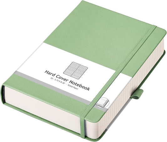 AHGXG Lined Journal Notebook, 320 Numbered Pages, A5 (5.75'' X 8.38'') | Thick Lined Notebook for Note Taking, 100GSM Paper, Leather Hardcover, for Women Men (Light Green)
