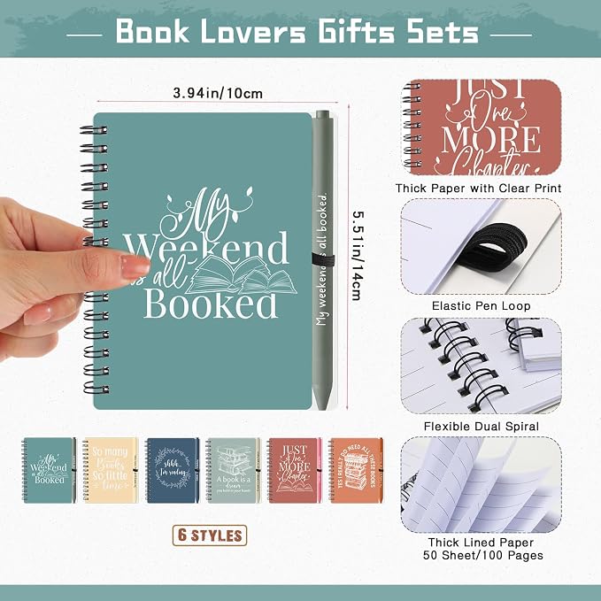 Thenshop 30 Sets Book Lover Gift Librarian Inspirational Spiral Notebook Pen Bulk Book Club Gift Reading Journal Librarian Back to School Gifts for Women Reader Teacher Bookish Bookworm (Bright Color)