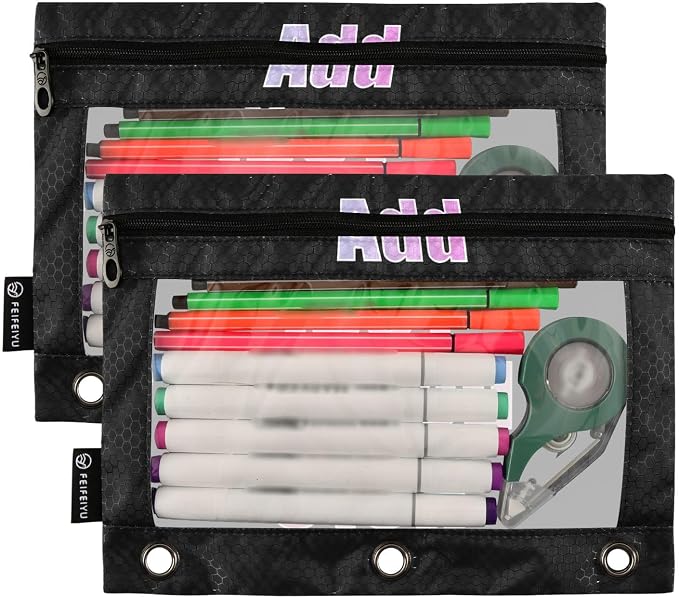 Gredecor Personalized Binder Pencil Pouch 3 Ring Custom Zipper Pencil Pouches Case 2 Pack Customized Add Your Own Picture Text Clear Binder Organizer for School Office