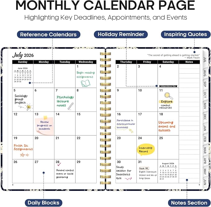 Planner 2026-2027, Academic Year Weekly and Monthly Calender Planner, from Jul 2026 - Jun 2027, Spiral Bound School Planning Book, Perfect for Teacher, Student, Women & Men, A4 (8.5" x 11"), Midnight Jellyfish