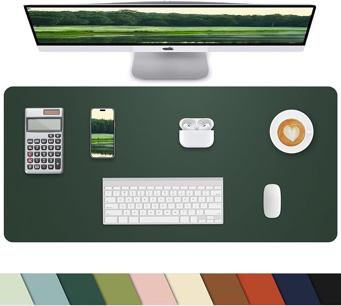 Leather Desk Pad Protector,Desk Cover mat,Office Desk mat,Laptop Mat for Desk, Non-Slip Desk Blotter,Waterproof Desk Writing Pad for Office/Home(23.6"x13.8",Dark Green)
